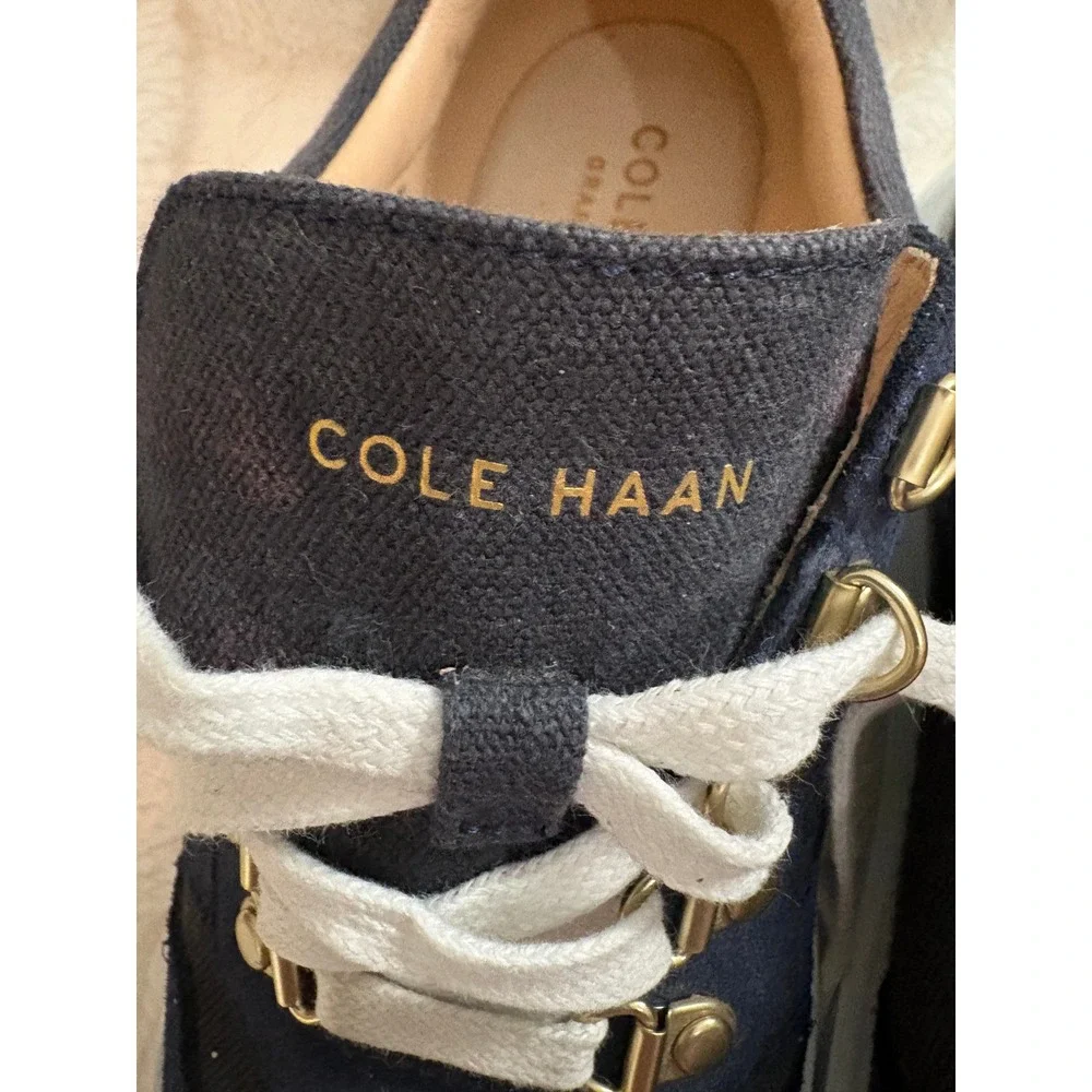 Cole Haan Grand Series Navy Canvas Suede Gold Hardware Sneakers Mens 11.5
